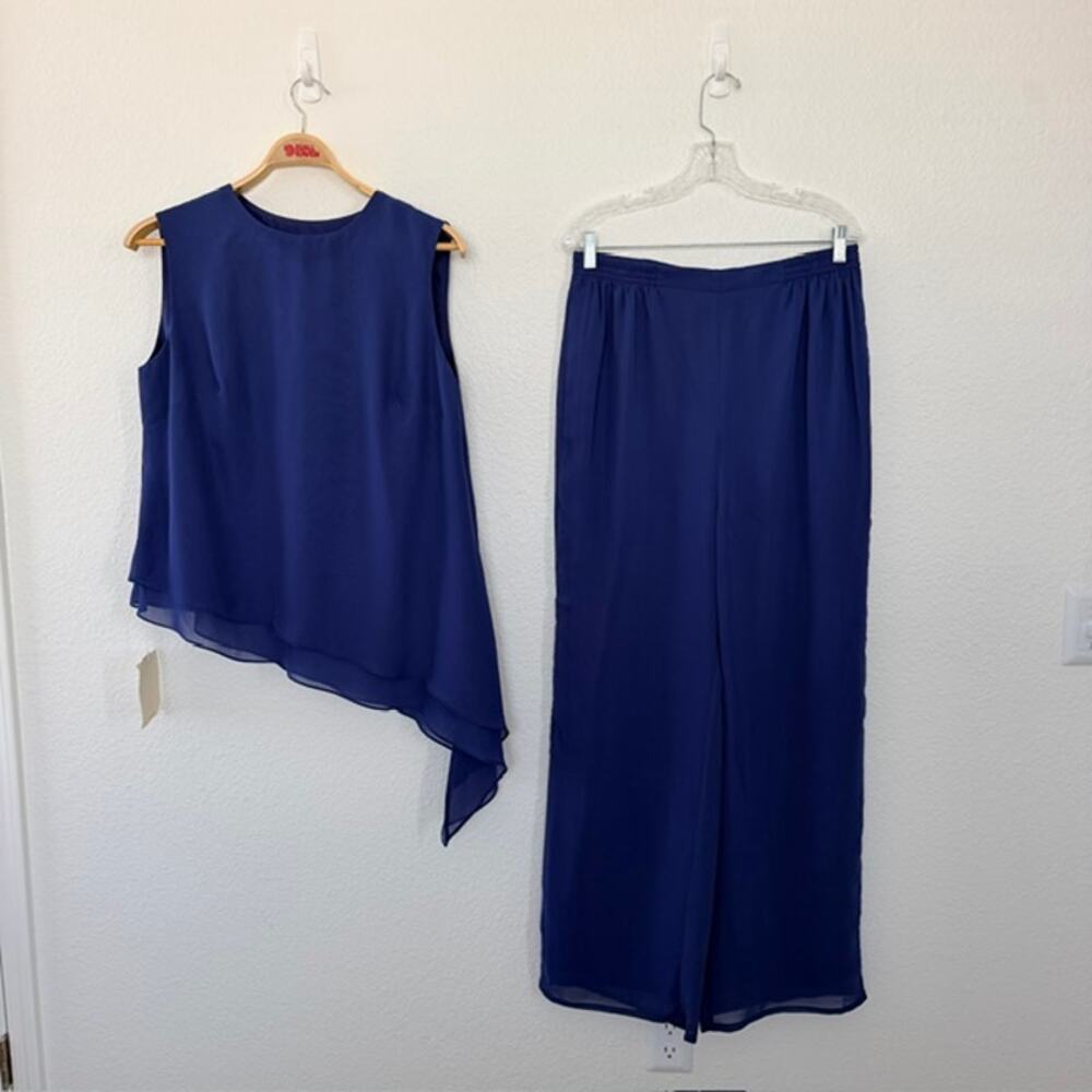 Lan Ting Bride Pant Suit Sleeveless Asymmetrical Top XL Wide Leg Pants Large NWT